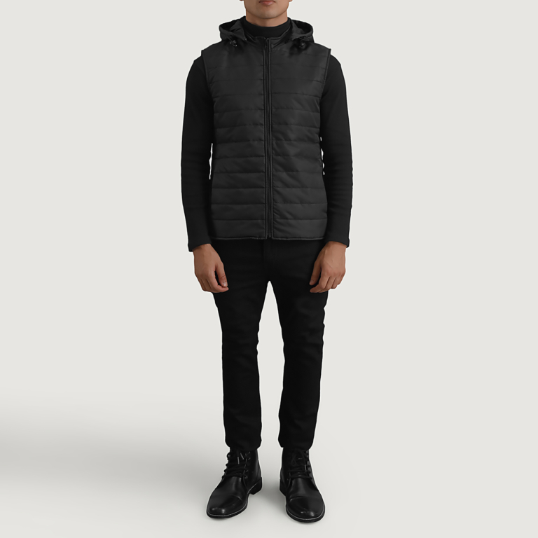 Men_s Carlo Black Hooded Puffer Vest Full Length-2-1699017790594